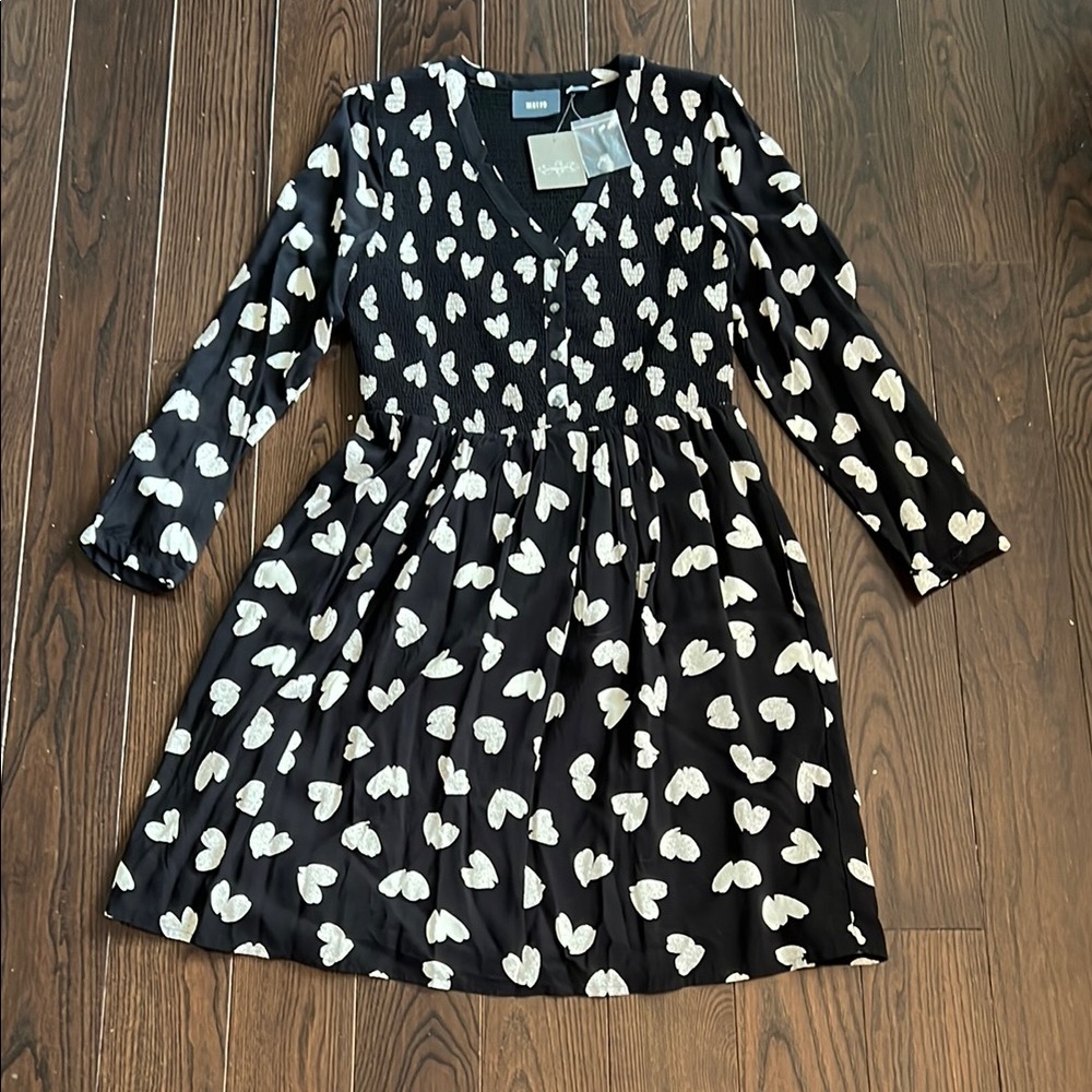 Nwt Anthropologie Mauve brand Charming Black and White Heart dress